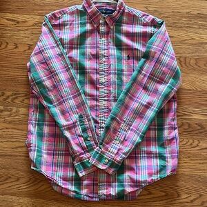 Ralph Lauren Pink And Green Plaid Long Sleeve Button Down Shirt Size Lar…